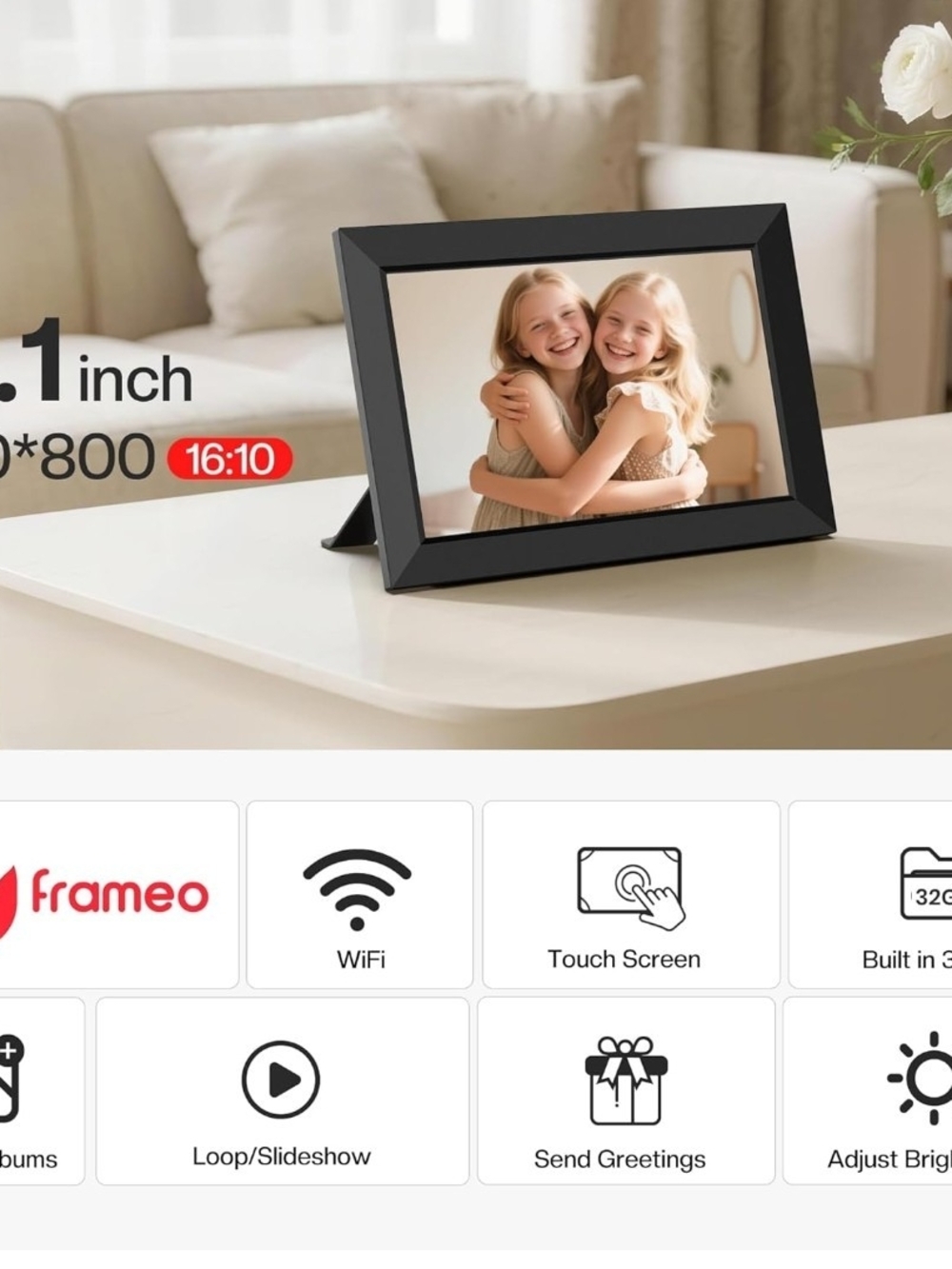 Frameo 10.1" WiFi Digital Picture Frame HD Touch Screen 32GB IPS Photo Video - Picture 8 of 8